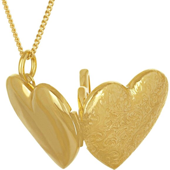 Antique Gold Heart Locket Necklace Holds 3 Photos Unisex Kid Gift - Picture 5 of 8